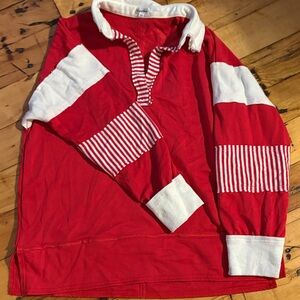 Red and White Striped Rugby Shirt